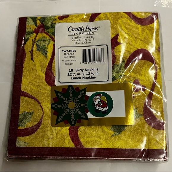 New 16 Creative Papers Napkins 3 Ply “Ribbons and Holly” 12 7/8” x 12 7/8” - Picture 7 of 10
